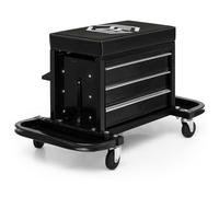 M-AUTO Rolling Mechanic Stool Garage Toolbox Stool Tool Chest Seat w/Wheels, 350LBS Capacity Padded Mechanic Stool Creeper Seat w/Drawers & Side Tool Trays for Home Garage and Workshop, Black