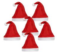 M B Set of 6 Santa Hat for Christmas Party & Holiday Wear | Soft Red Xmas Hat with White Trim & Pom-Pom | Festive Costume Hat for Adults