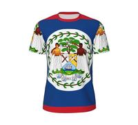 M Belize Flag Print Men's Crew T Shirt, Breathful Mesh Short Sleeves,Moisture Wicking Casual Tee, for Running Gym Black