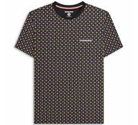 (M, Black/Gold) Lambretta Mens Geo AOP Crew Neck Short Sleeve T-Shirt Tee Top