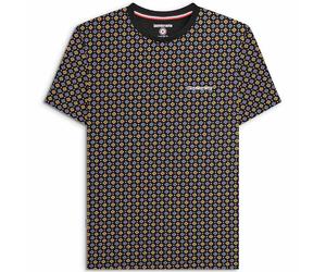 (M, Black/Gold) Lambretta Mens Geo AOP Crew Neck Short Sleeve T-Shirt Tee Top