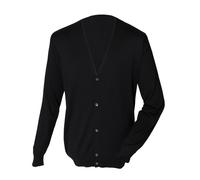 (M, Black) Henbury Mens V Neck Button Fine Knit Cardigan