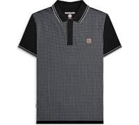 (M, Black/Iron) Lambretta Mens Houndstooth Short Sleeve Polo Shirt