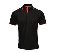 (M, Black/Orange) Premier Mens Contrast Coolchecker Polo Shirt