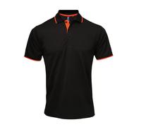 (M, Black/Orange) Premier Mens Coolchecker Contrast Pique Polo Shirt