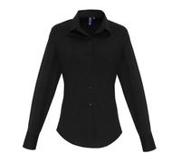 (M, Black) Premier Womens/Ladies Stretch Fit Poplin Long Sleeve Blouse