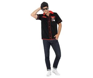 (M, Black/Red) Smiffys Unisex Adult 50s Bowling Shirt