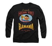 (M, Black) Sesame Street Unisex Adult Banana In My Ear Ernie Long-Sleeved T-Shirt