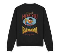 (M, Black) Sesame Street Unisex Adult Banana In My Ear Ernie Sweatshirt