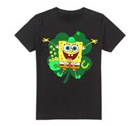 (M, Black) SpongeBob SquarePants Mens Spongey Four Leaf Clover St Patricks Day T-Shirt