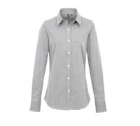 (M, Black/White) Premier Womens/Ladies Micro Gingham Check Cotton Long-Sleeved Shirt