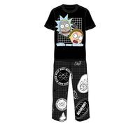 (M, Black/White) Rick And Morty Mens Grid Pyjama Set