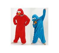 (M, blue) Red Blue Sesame Street one-piece pajamas for boys and girls, autumn and winter fleece couple home clothes