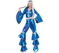 (M, Blue/Silver) Smiffys Womens/Ladies 70s Dancing Dream Costume Jumpsuit