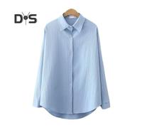 (M, blue) Women's Long Sleeve Shirt Solid Color Button Up Lapel Blouse Breathable Casual Loose Fit Shirt for Work Daily Life Travel
