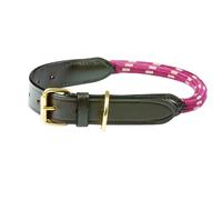 (M, Burgundy/Brown) Weatherbeeta Rope Leather Dog Collar