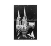 M.C. Escher The Drowned Cathedral Wall Art Poster Painting On Canvas Wall Art Poster Scroll Picture Print Walls Decor Home Posters 12x18inch(30x45cm)