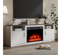 M.C.Haus 157cmW TV Stand 23" Electric Fireplace Modern Entertainment Centre with Realistic 3D Flame Effect, Overheat Protection & Remote Control, Wooden Console Table for Living Room