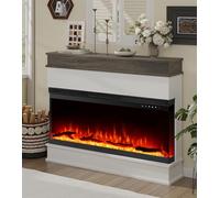 M.C.Haus 3-sided electric fireplace insert - Minimalist fireplace - 12 color flame effects - 1800/900 watt heater - Remote control - Wood & crystals (50", white)