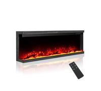 M.C.Haus 3-Sided Luxury Electric Fireplace with 3 Installation Ways, Recessed Fireplace on Multi-Media Wall, Electric Flame Effect with 9 Color, Remote&Control Panel, 1800W, 127cm/50”, Black