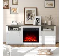 M.C.Haus 58-inch Electric Fireplace TV Stand, Modern Entertainment Centre with Realistic 3D Flame Effect, Overheat Protection & Remote Control, Wooden Console Table for Living Room