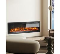 M.C.Haus Electric Fireplace Insert Wall Mounted Freestanding Heater Metal Panel Heater Colorful Flame Remote Control with Crystal, 900W/1800W (50"/127cm, Black)