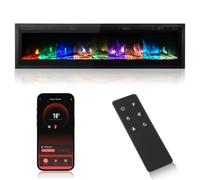 M.C.Haus Electric Fireplace Insert Wall Mounted Freestanding Heater Metal Panel Heater Colorful Flame Remote Phone Control with Crystal&Log, 900W/1800W (50"/127cm, Smart Wi-Fi)