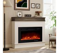M.C.Haus Electric Fireplace with Mantel Shelf, 76cm Black Fireplace Inserted, Adjustable Temperature and Flame, High-end Design for Living Space, Fireplace in Engineer Wood Finish, Rustic Oak & White