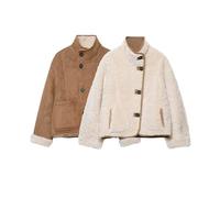 M&Catree Women's Vintage Reversible Short Faux Fur Jacket Stand Collar Fleece Jackets Double Sided Warm Winter Coats with Buttons Thickened Suede Coat