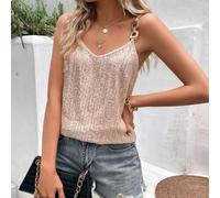 (M, champagne) Sequin Halter Tank Top Women's Sense Of The Base To Wear A Top Outside The Banquet Annual Suit To Match