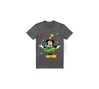 (M, Charcoal) Disney Mens Mickey Mouse Christmas Tree T-Shirt