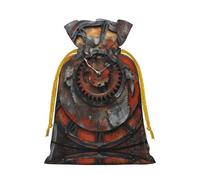M Christmas Bag Drawstring Family Decorations – Clock Gear Print Burlap Goody Wrapping Treat Gift Pouches