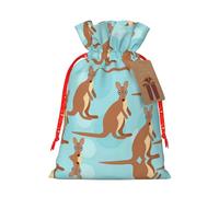 M Christmas Bag Drawstring Family Decorations – Funny for Kangaroo Zoo Print Burlap Goody Wrapping Treat Gift Pouches