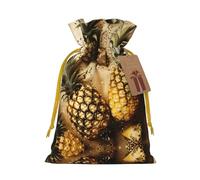 M Christmas Bag Drawstring Family Decorations â€“ Gold Glitter Pineapples Fruit Print Burlap Goody Wrapping Treat Gift Pouches