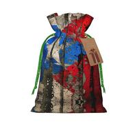 M Christmas Bag Drawstring Family Decorations – puerto rico wallpaper flag Print Burlap Goody Wrapping Treat Gift Pouches