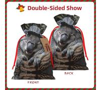 M Christmas Bag Drawstring Family Decorations â€“ sleeping koala cap Print Burlap Goody Wrapping Treat Gift Pouches