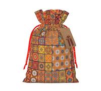 M Christmas Bag Drawstring Family Decorations - Group of Moroccan Geometric Print Burlap Goody Wrapping Treat Gift Pouches