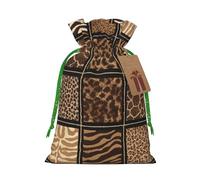 M Christmas Bag Drawstring Family Decorations - Wild Zoo Print Burlap Goody Wrapping Treat Gift Pouches