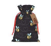 M Christmas Bags â€“ Bumble Bees Print Holiday Drawstring Gift Pouches for Xmas, Birthday, Wedding, Party Favors