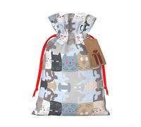 M Christmas Bags – cute funny cat Print Holiday Drawstring Gift Pouches for Xmas, Birthday, Wedding, Party Favors