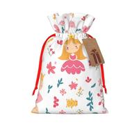M Christmas Bags – Fairy tales in cartoons Print Holiday Drawstring Gift Pouches for Xmas, Birthday, Wedding & Party Favors
