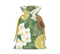 M Christmas Bags â€“ Fresh Lemon Print Holiday Drawstring Gift Pouches for Xmas, Birthday, Wedding, Party Favors