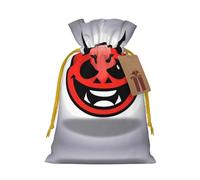 M Christmas Bags – little devil smiley face Print Holiday Drawstring Gift Pouches for Xmas, Birthday, Wedding & Party Favors