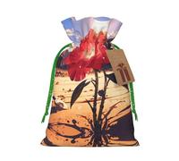 M Christmas Bags – Red rose in the desert Print Holiday Drawstring Gift Pouches for Xmas, Birthday, Wedding & Party Favors