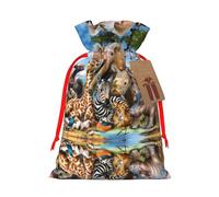 M Christmas Bags â€“ Reusable African Animals Print Xmas Party Holiday Drawstring Gift Pouches for Birthdays, Weddings