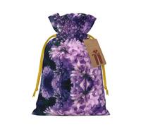 M Christmas Bags â€“ Reusable Blooming Purple Flowers Print Xmas Party Holiday Drawstring Gift Pouches for Birthdays, Weddings