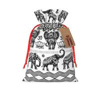 M Christmas Bags – Reusable Bohemian Elephant Pattern Print Xmas Party Holiday Drawstring Gift Pouches for Birthdays, Weddings
