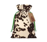 M Christmas Bags â€“ Reusable Brown Cowhide Print Xmas Party Holiday Drawstring Gift Pouches for Birthdays, Weddings