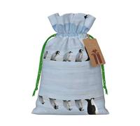 M Christmas Bags â€“ Reusable Five Penguins Print Xmas Party Holiday Drawstring Gift Pouches for Birthdays, Weddings