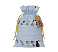 M Christmas Bags â€“ Reusable Five Penguins Print Xmas Party Holiday Drawstring Gift Pouches for Birthdays, Weddings
